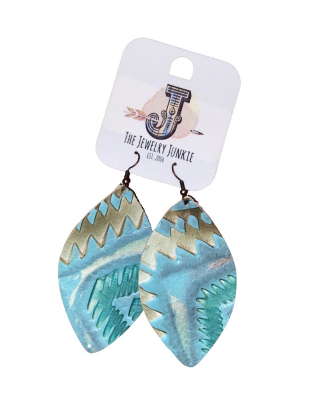The Jewelry Junkie leather boho western oversized aztec turquoise earrings NWT